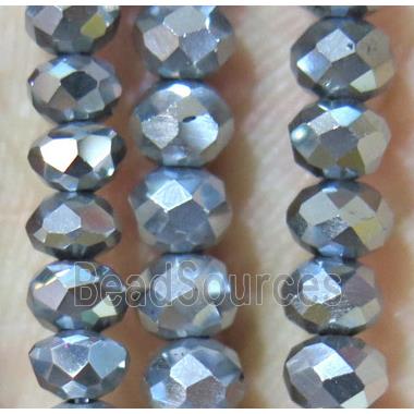 chinese crystal bead, faceted rondelle, silver plated