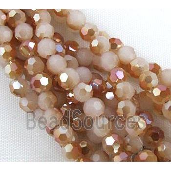 glass crystal bead, faceted round, half plated AB color