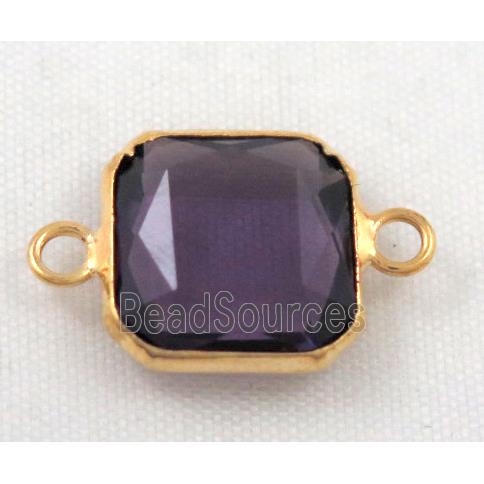 Chinese crystal glass connector, faceted square, purple