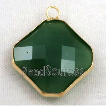 green Chinese crystal glass pendant, faceted square, gold plated