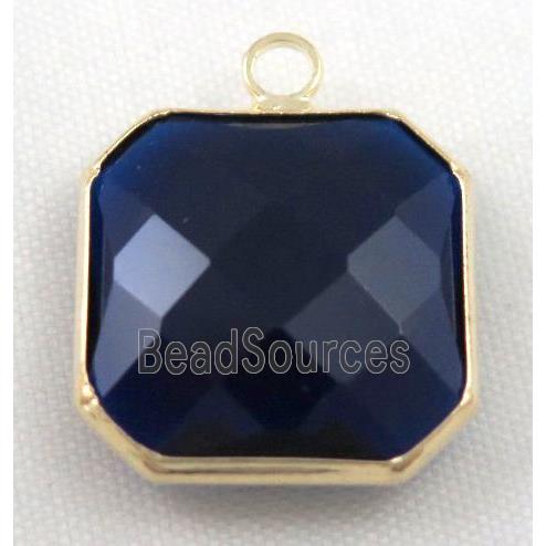 Chinese crystal glass pendant, faceted square, deep blue