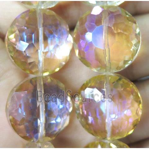 Chinese crystal bead, faceted flat round