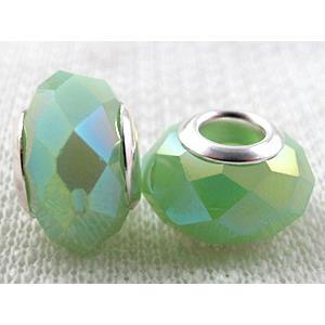 crystal glass beads, faceted rondelle, green AB-Color