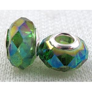 crystal glass beads, faceted rondelle, green AB-Color