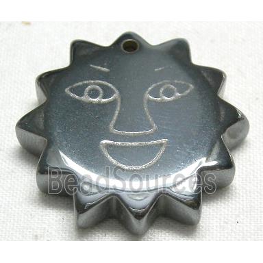 Black Hematite Sun Smile Pendant With Hole