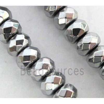 Hematite bead, no-Magnetic, faceted rondelle, platinum plated