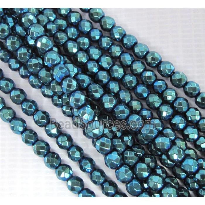 Hematite beads, no-Magnetic, faceted round, blue electroplated
