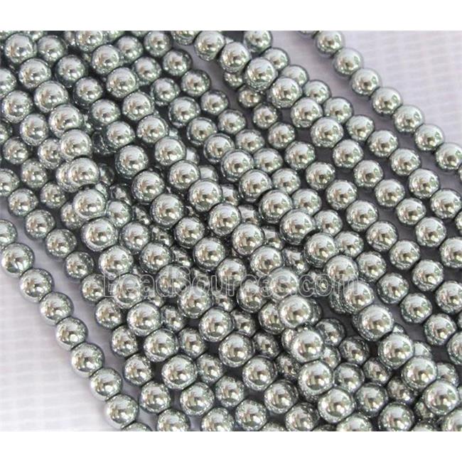 round Hematite beads, no-Magnetic, platinum electroplated