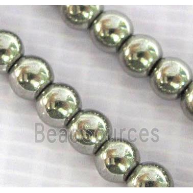 round Hematite beads, no-Magnetic, platinum electroplated