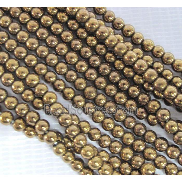 Hematite beads, no-Magnetic, brown electroplated, round