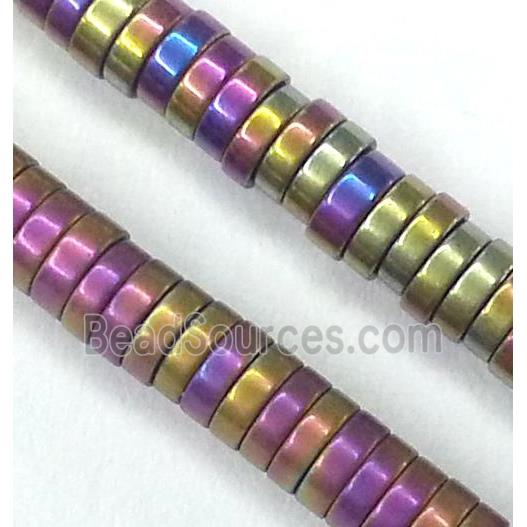 matte Hematite disc heishi beads, no-Magnetic, rainbow electroplated