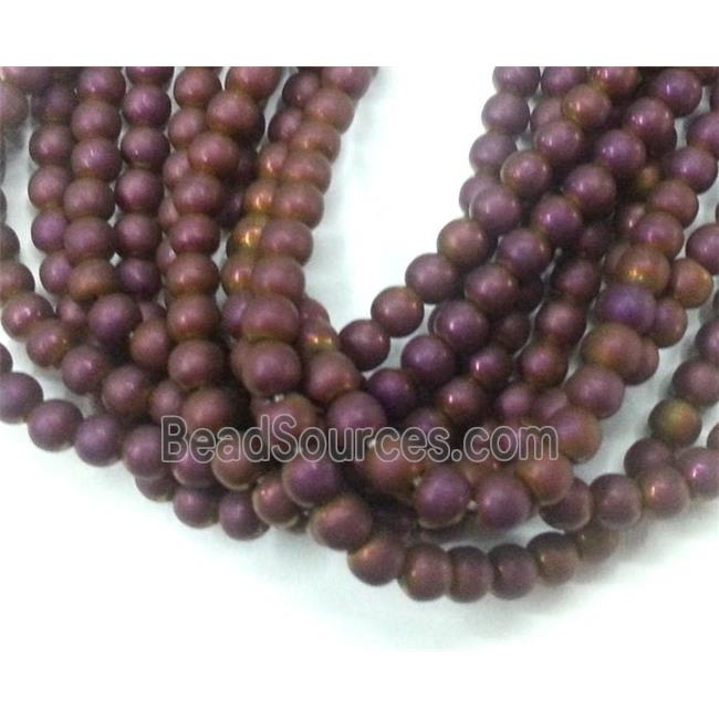 round matte Hematite beads, no-Magnetic, purple electroplated