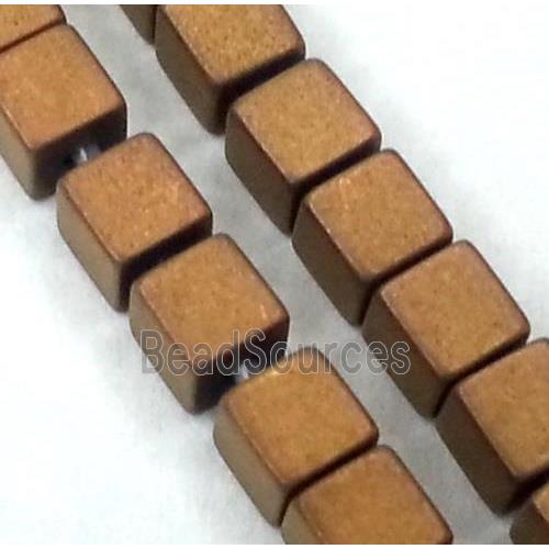 matte Hematite beads, no-Magnetic, cube, coffee electroplated