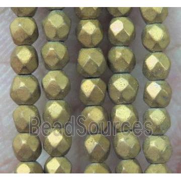 faceted round matte hematite beads, gold plated