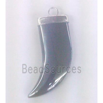 hematite pendant, horn, black, platinum plated, no-magnetic