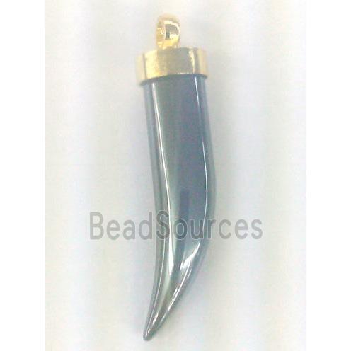 black hematite horn pendant, gold plated, no-magnetic