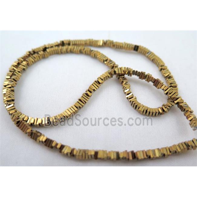 Hematite bead, rectangle, gold electroplated