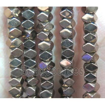 Hematite bead, faceted cube, coffee electroplated