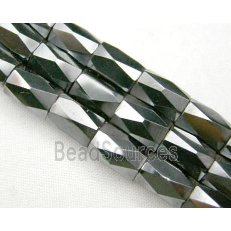 magnetic Hematite Beads, faceted tube, black