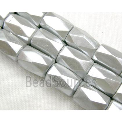 magnetic Hematite Beads, faceted tube, silver grey