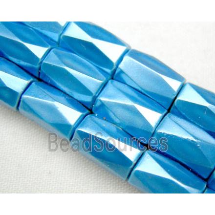 magnetic Hematite Beads, faceted tube, deep blue