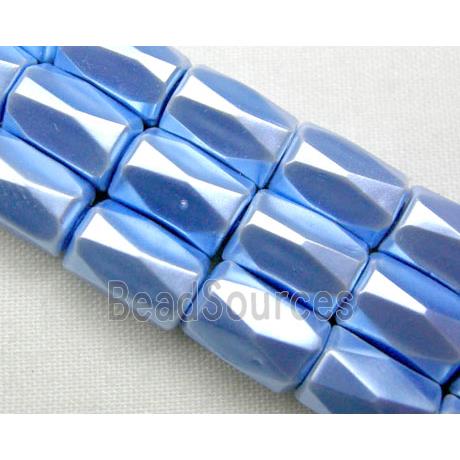 magnetic Hematite Beads, faceted tube, sea blue