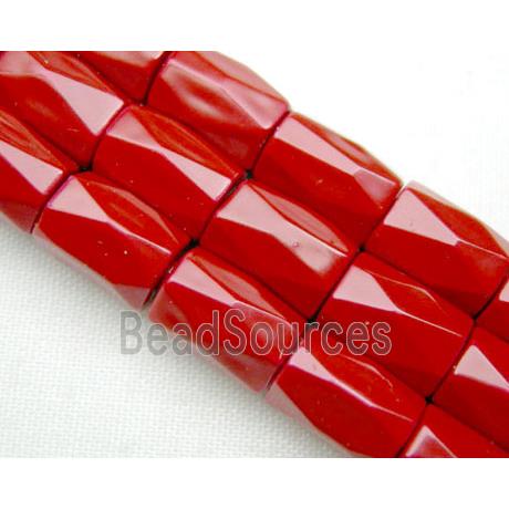 magnetic Hematite Beads, faceted tube, red