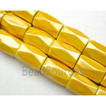 Yellow Hematite Magnetic Facet Tube Beads