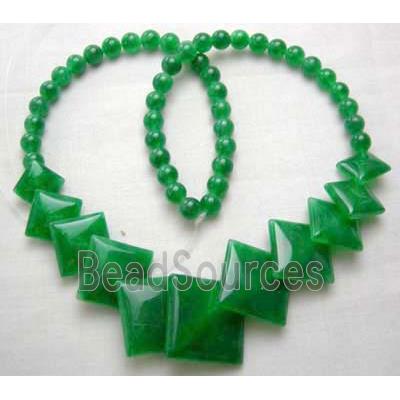 Green Jade Necklace, square, 16" long