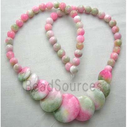 Jade Necklace, coin round, pink, 16" long