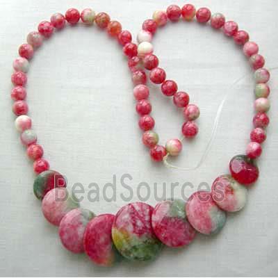 Jade Necklace, flat round, Multi color