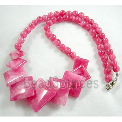 Jade Necklace, square, hot pink, 16"