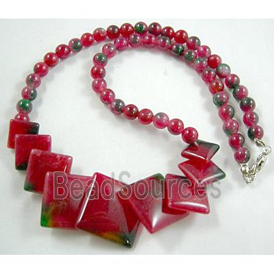 Jade Necklace, square, hot red, 16" long