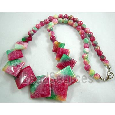 Jade Necklace, Square, Multi color, 16"