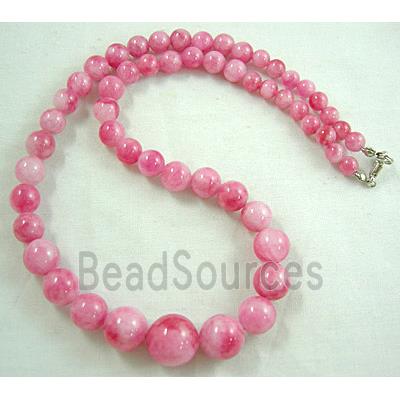 Jade Necklace, Round beads, Pink, 16"