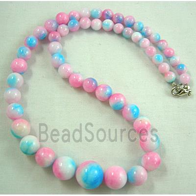 Jade Necklace, Round, pink/blue, 16"