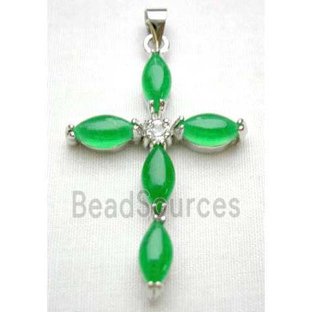 Green Jade Cross Pendant With Copper Plated Platinum Model