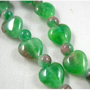 Jade beads, heart, round, green