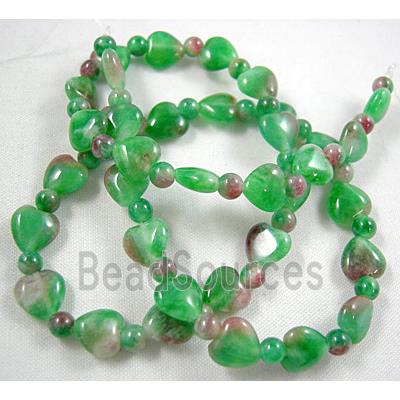 Jade beads, heart, round, green