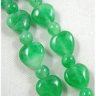 Jade beads, heart, round, green