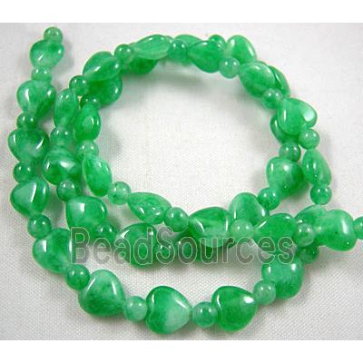 Jade beads, heart, round, green