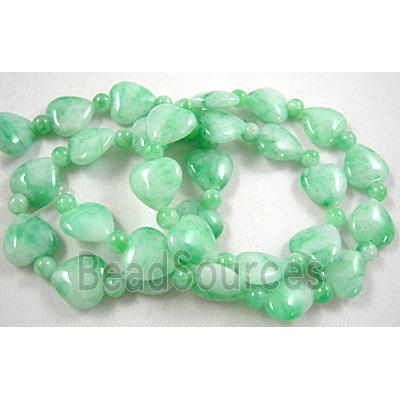 Jade beads, heart, round, green