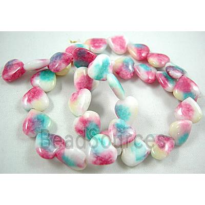 Jade beads, heart, pink/white