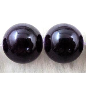 Round Jade bead, black, dye, stabile, half transparent