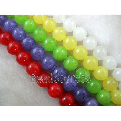 Round Jade bead, Mixed color, dye, stabile, half transparent