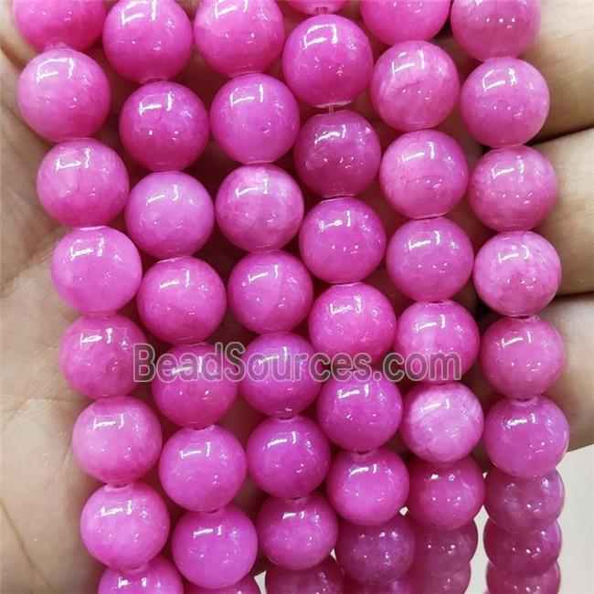 Natural Honey Jade Beads Smooth Round Hotpink Dye