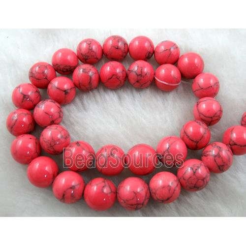 Synthetic Turquoise Beads Red Dye Smooth Round