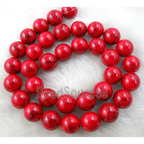 Mashan Jade Beads Red Turq Dye Smooth Round