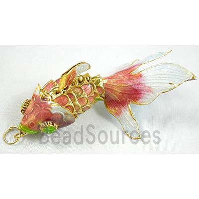 Cloisonne Brass Pendant Goldfish Pink