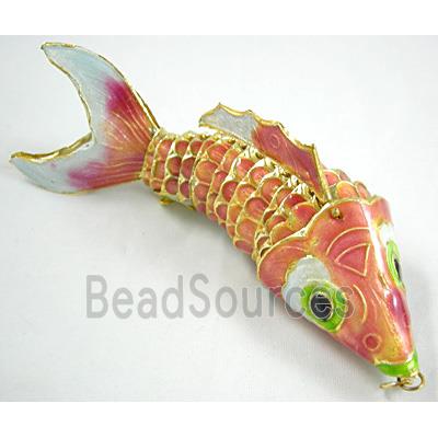 Cloisonne Brass Pendant Goldfish Pink